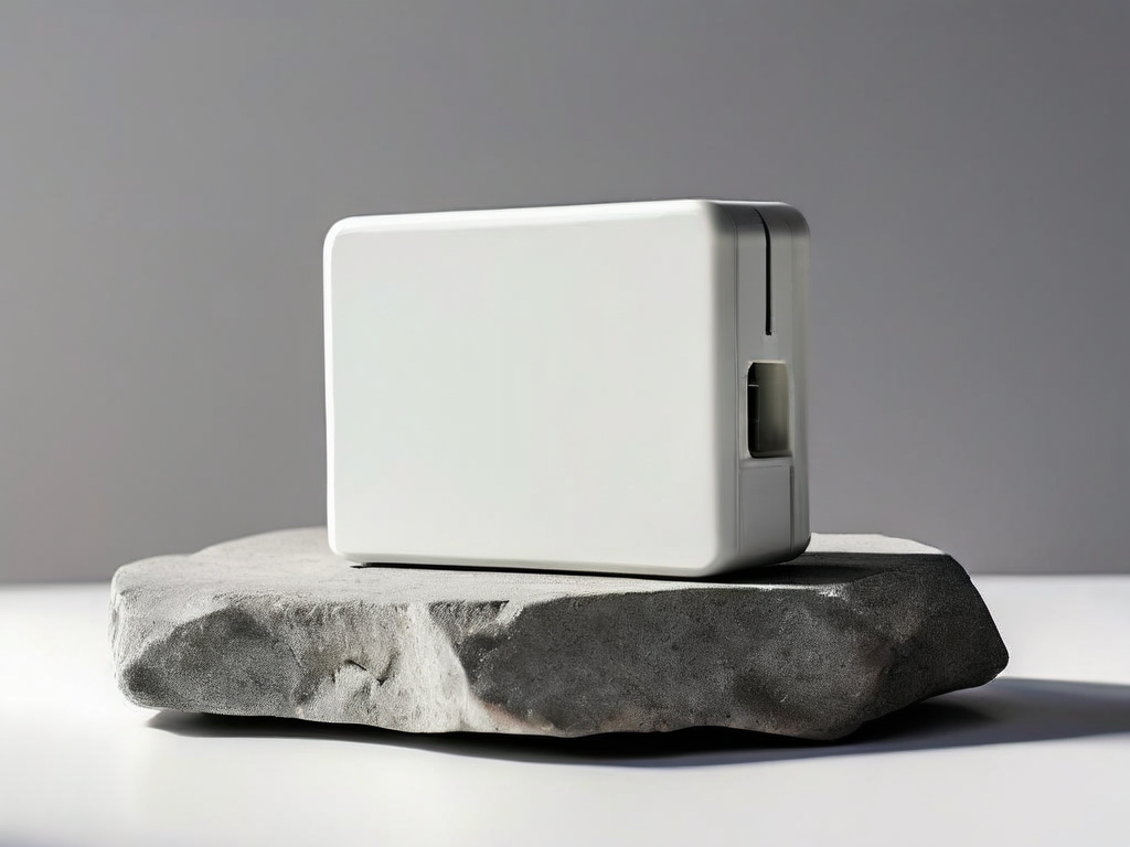 Portable drive and stacked blank blocks beside a capacity gauge on a stone countertop.